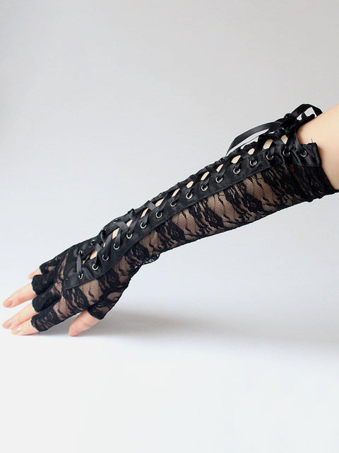 Lace Straps Long Gloves - Anagoc