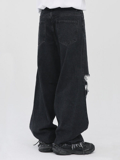 Gothic Alphabet Hole Jeans - Anagoc
