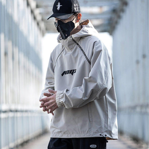 Techwear Half Zipper Print Jacket - Anagoc