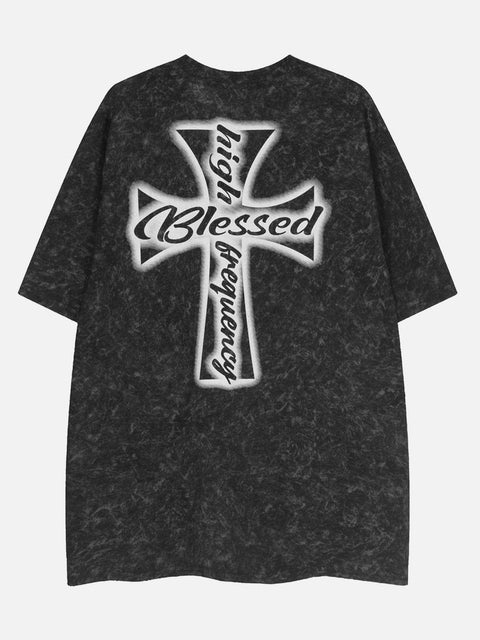 Washed Cross Letters Graphic Tee - Anagoc