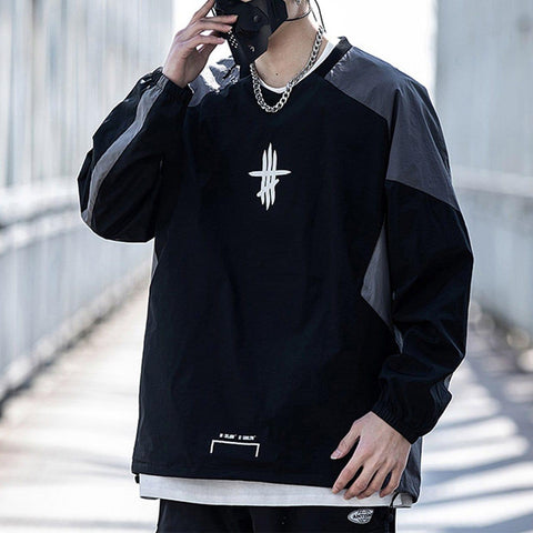 Function Patchwork Print Sweatshirt - Anagoc