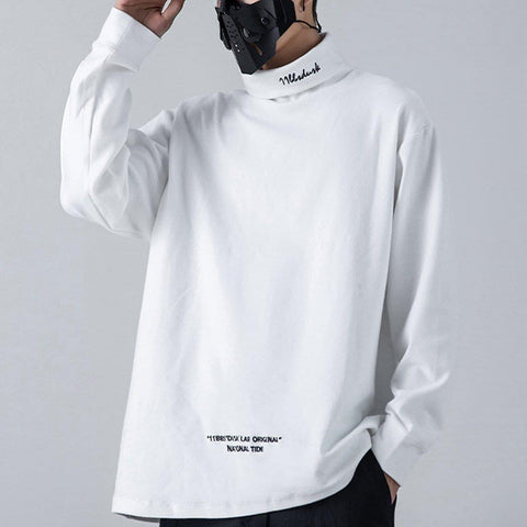 Dark Turtleneck Embroidery Sweatshirt - Anagoc