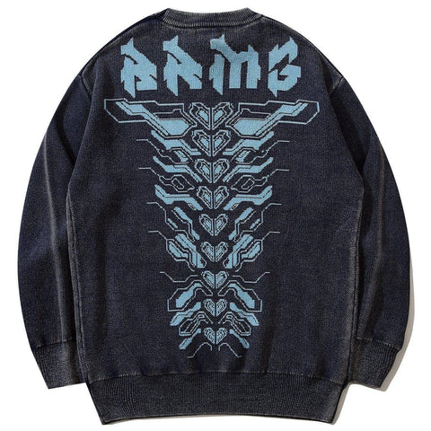 Mechanical Print Washed Sweatshirt - Anagoc