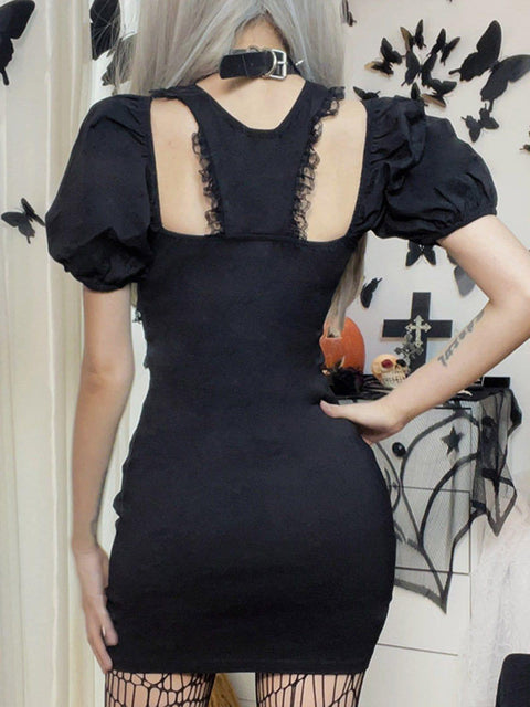 Appliqué Crucifix Lace Dress - Anagoc