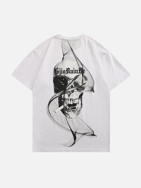 Smoking Skeleton Print Tee - Anagoc