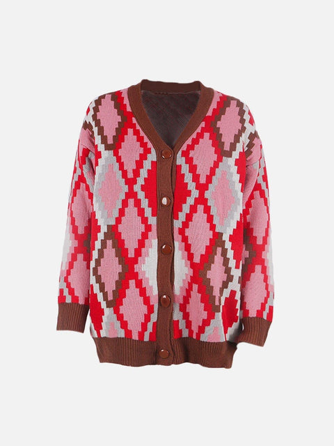 Pixel Plaid Cardigan Sweater - Anagoc