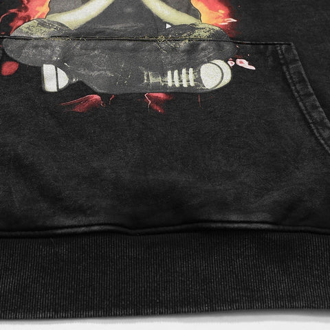 Flame Melancholy Boy Print Washed Hoodie - Anagoc