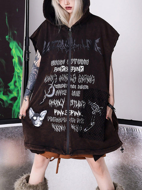 Gothic Graffiti Hooded Vest - Anagoc