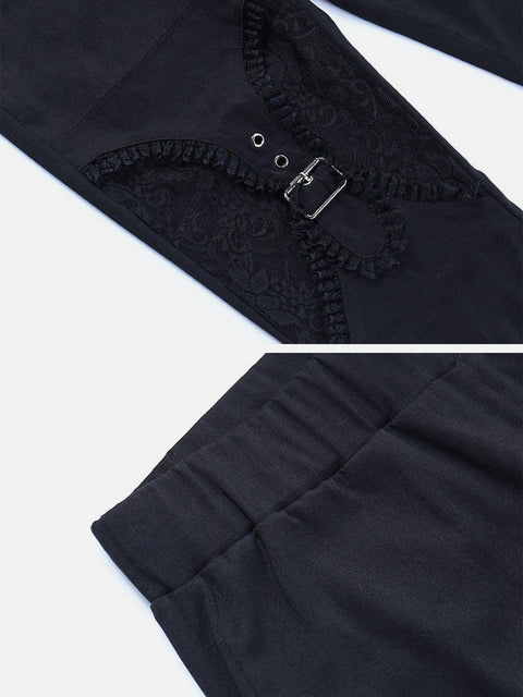 Hole Lace Patchwork Flared Pant - Anagoc