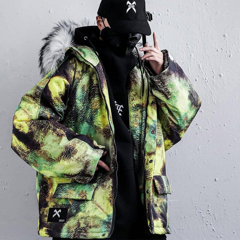 Fur Collar Camouflage Winter Coat - Anagoc