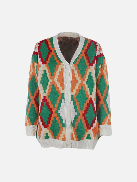 Pixel Plaid Cardigan Sweater - Anagoc