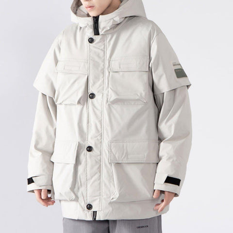 Multi Pockets Hooded Winter Down Coat - Anagoc