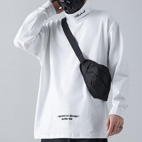 Dark Turtleneck Embroidery Sweatshirt - Anagoc