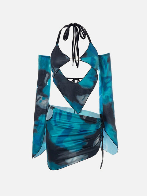 Tie Dye Suspender Skirt Suit - Anagoc