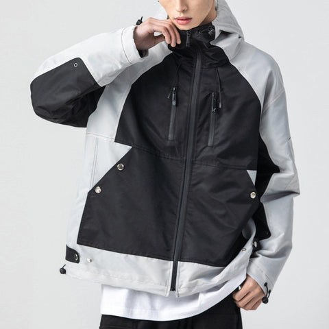 Functional Patchwork Multi Pockets Hooded Jacket - Anagoc