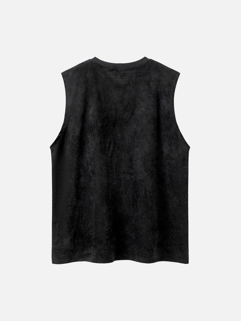 Necklace Flame Print Suede Vest - Anagoc