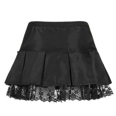 Sexy Short Bow Decorated Lace Pleated Skirt - Anagoc