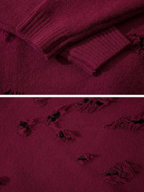 Solid Color Hole Sweater - Anagoc