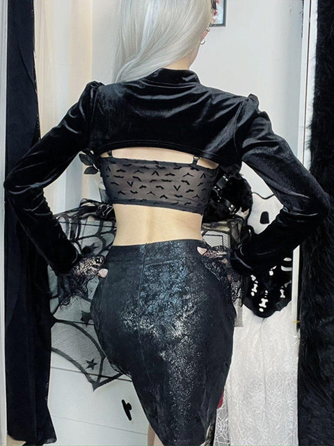 Sexy Hollow Lace Long Sleeve T Shirts - Anagoc