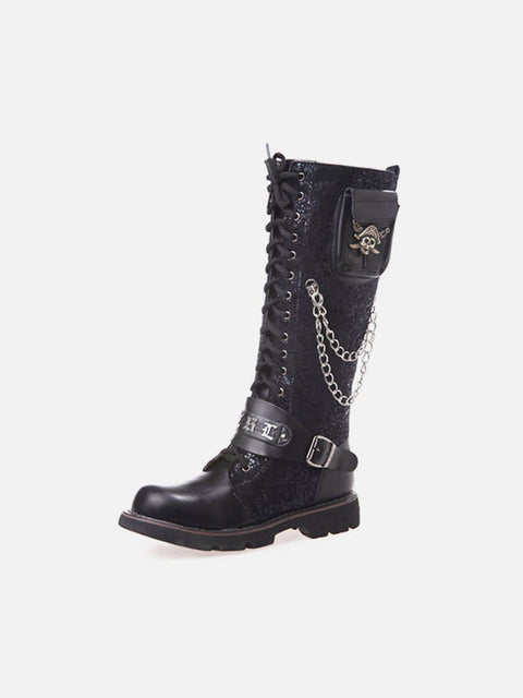 Rock Punk Chain Motorcycle Boots - Anagoc