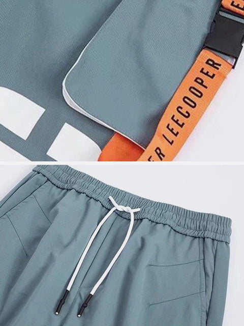 Function Ribbons Print Cargo Pants - Anagoc