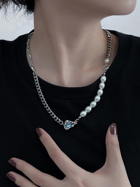 Purple Diamond Heart Pearl Necklace - Anagoc