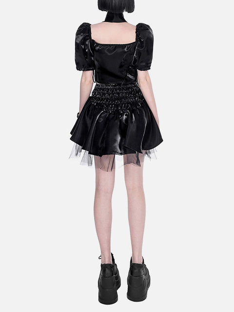 Puff Sleeves Short Sleeve T Shirt Suit - Anagoc