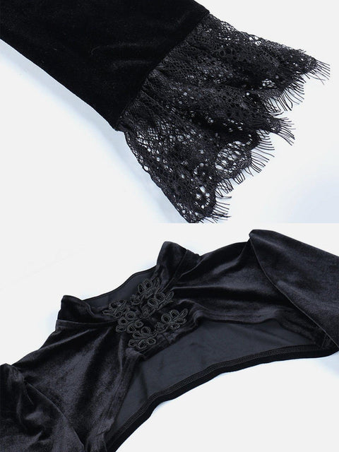 Sexy Hollow Lace Long Sleeve T Shirts - Anagoc