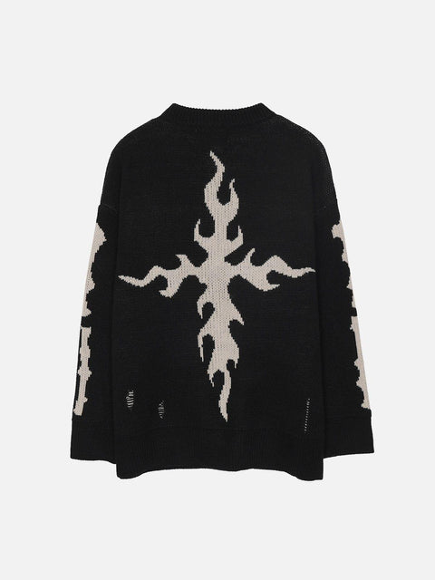 Fire Cross Letters Sweater - Anagoc