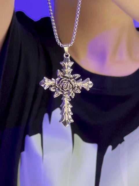 Rose Cross Necklace - Anagoc