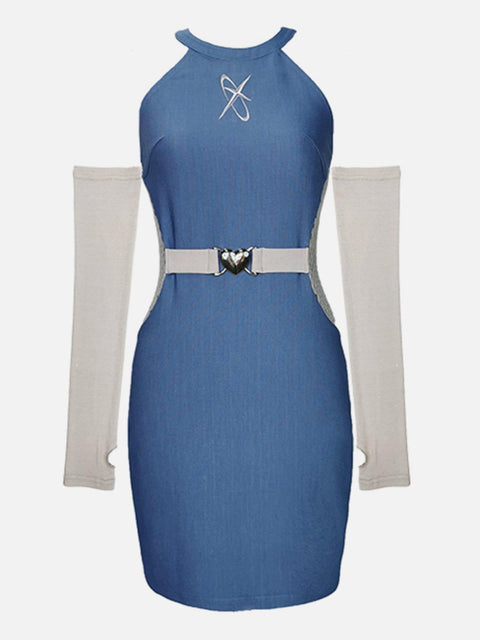 Hollowout Mesh Love Buckle Dress - Anagoc