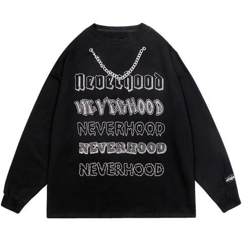 Necklace Letters Print Sweatshirt - Anagoc