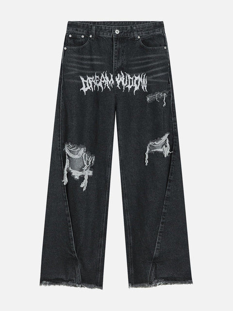 Gothic Alphabet Hole Jeans - Anagoc