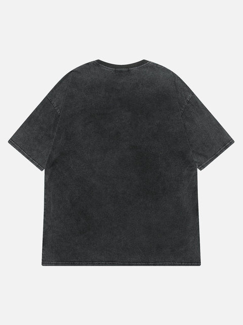 Washed Burning Skeleton Dunk Graphic Tee - Anagoc