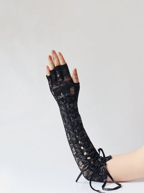 Lace Straps Long Gloves - Anagoc
