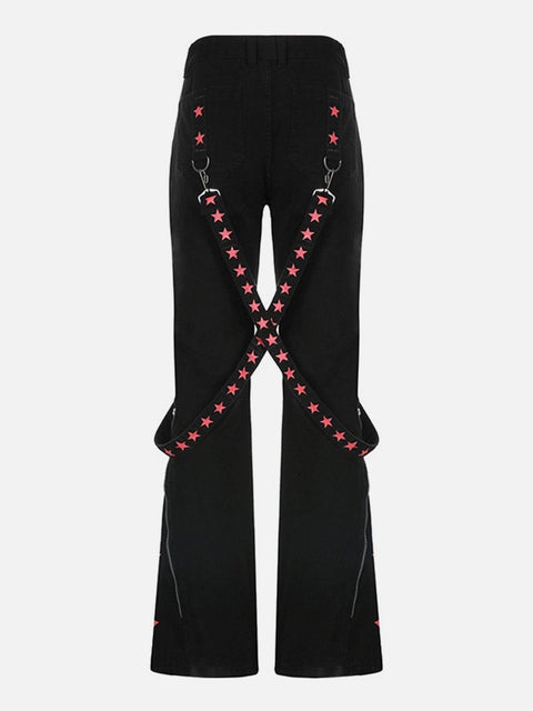 Dark Star Ribbon Zip Wide-Leg Pants - Anagoc