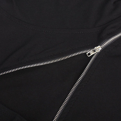 Irregular Zip Up Long Sleeve T Shirt - Anagoc