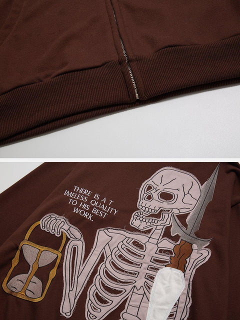 Skeleton Hourglass Zip Up Hoodie - Anagoc
