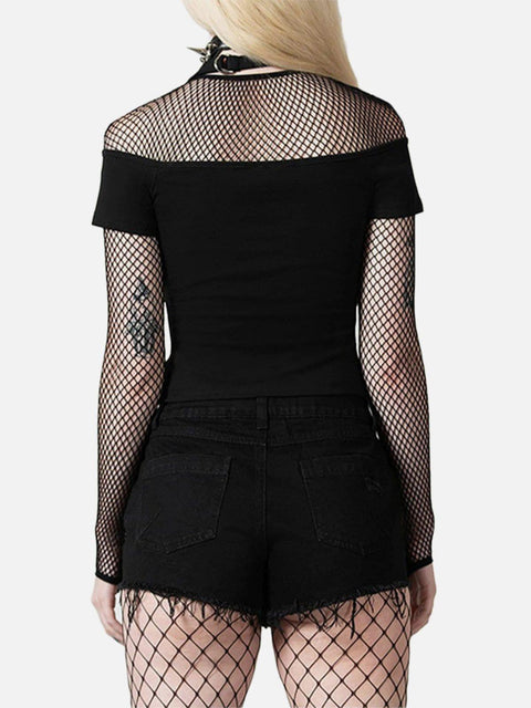 Straps Halter Neck Short Sleeve T Shirt - Anagoc