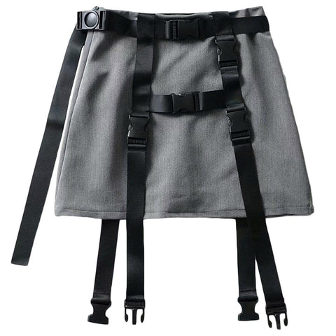 Techwear High Waist Ribbons Buckle Skirt - Anagoc