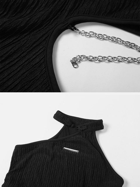 Chain Hollow Halterneck Dress - Anagoc