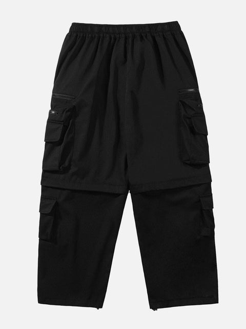 Solid Color Zip Up Pocket Cargo Pants - Anagoc