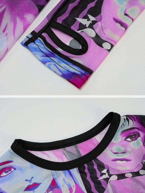 Colorful Cartoon Print Long Sleeve T Shirt - Anagoc