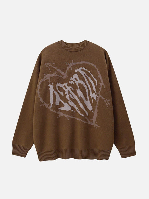 Arrow Penetrate Heart Knit Sweater - Anagoc