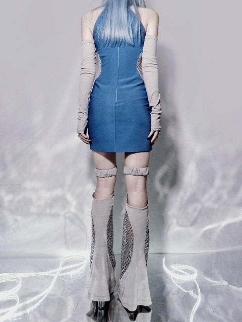 Hollowout Mesh Love Buckle Dress - Anagoc