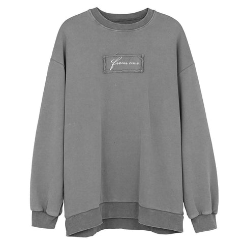 Dark Solid Patchwork Print Wash Sweatshirt - Anagoc