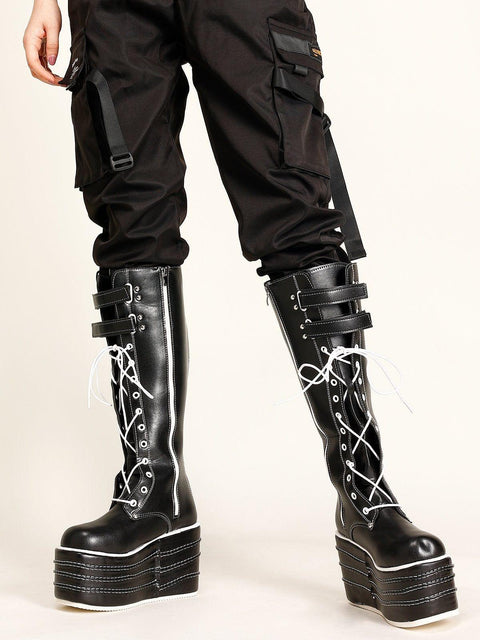 Punk Straps Platform Knight Boots - Anagoc