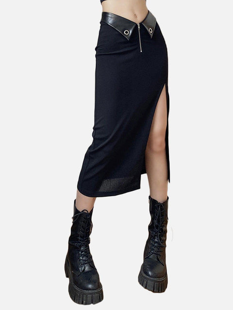 Zip Up Split Skirt - Anagoc