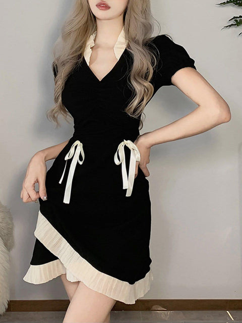 Bow Tie Ribbon Dress - Anagoc