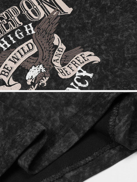 Washed Eagle Letters Graphic Tee - Anagoc